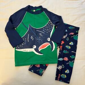 Mini Boden Boys Surf Suit Navy Blue Green Sting Ray Sea Creatures Size 7-8Y